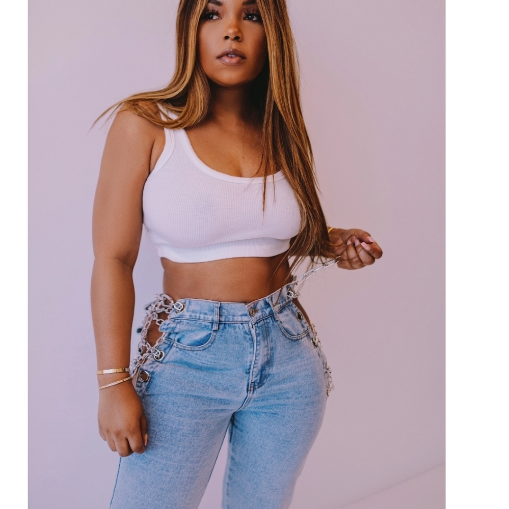 Denim Jeans with Chain Detailing